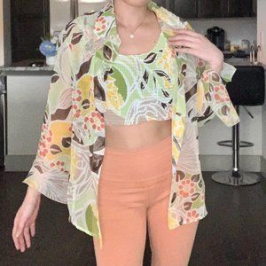 Tropical retro two-piece tank/long sleeve top set